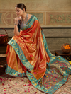 Orange Gold Paithani Tissue Silk Saree With Contrast Blouse