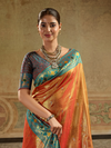 Orange Gold Paithani Tissue Silk Saree With Contrast Blouse