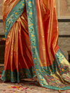 Orange Gold Paithani Tissue Silk Saree With Contrast Blouse