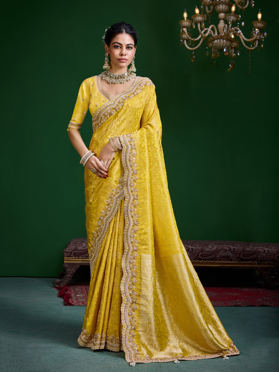 Mustard Yellow Banarasi Tissue Silk Saree
