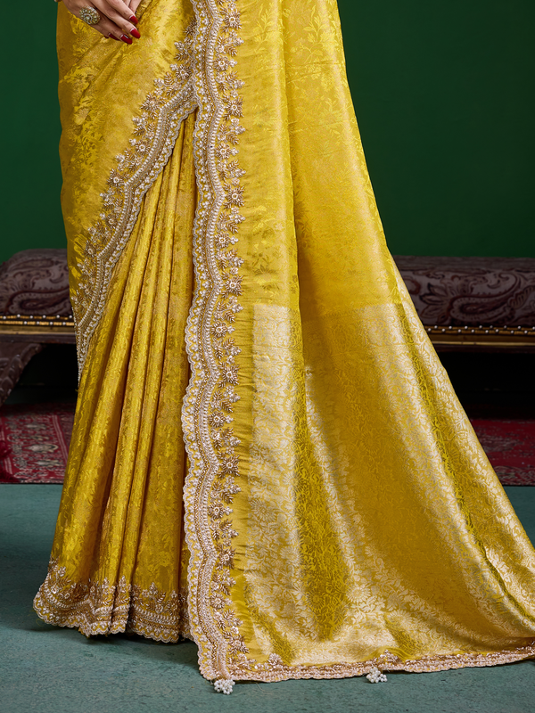 Mustard Yellow Banarasi Tissue Silk Saree