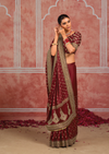 Deep Maroon Embroidered Designer Satin Silk Saree