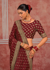 Deep Maroon Embroidered Designer Satin Silk Saree