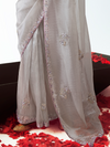 Silver Grey Embroidered Designer Tissue Silk Saree With Contrast Blouse