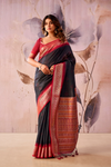 Charcoal Grey Banarasi Cotton Silk Saree