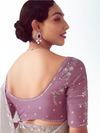 Silver Grey Embroidered Designer Tissue Silk Saree With Contrast Blouse