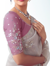 Silver Grey Embroidered Designer Tissue Silk Saree With Contrast Blouse