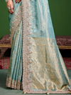 Aqua Blue Banarasi Tissue Silk Saree