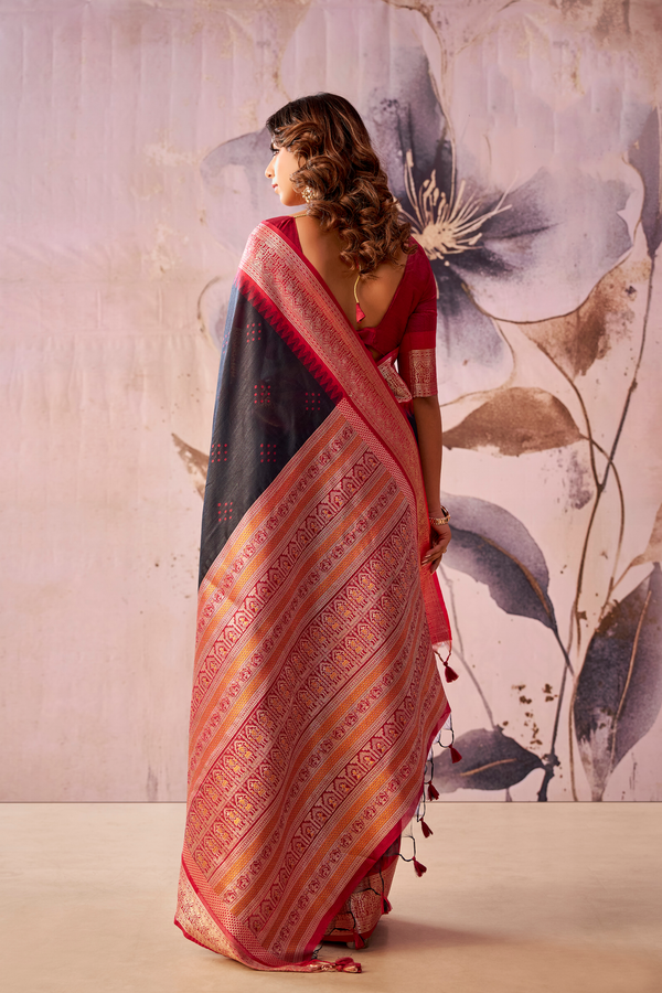 Charcoal Grey Banarasi Cotton Silk Saree