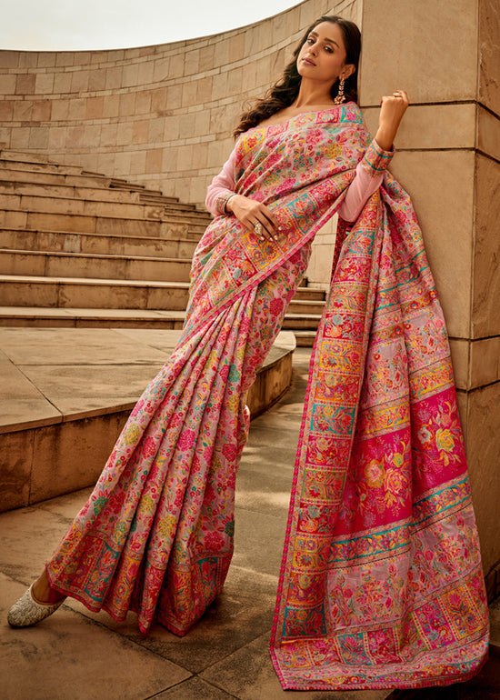 Blush Pink Kashmiri Jamawar Silk Saree