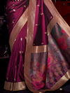 Wine Purple Banarasi Satin Silk Saree With Contrast Blouse
