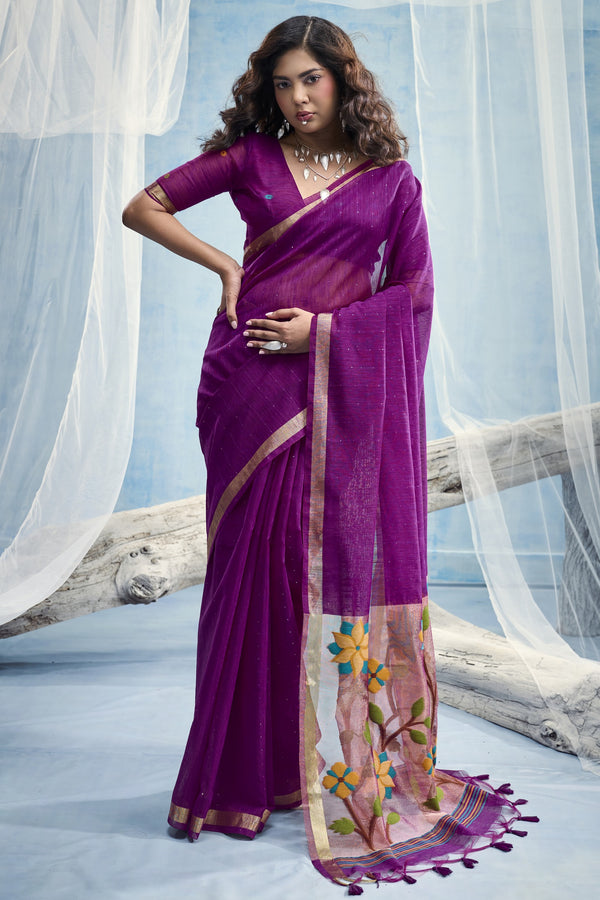 Royal Purple Paithani Cotton Silk Saree