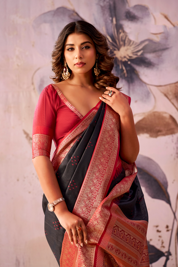 Charcoal Grey Banarasi Cotton Silk Saree