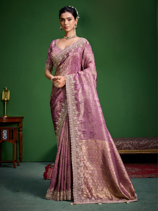 Mauve Purple Banarasi Tissue Silk Saree