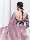 Mauve Pink Embroidered Designer Tissue Silk Saree