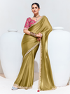 Olive Green Embroidered Designer Tissue Silk Saree