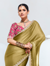 Olive Green Embroidered Designer Tissue Silk Saree