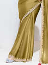 Olive Green Embroidered Designer Tissue Silk Saree