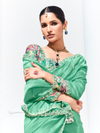 Sea Green Embroidered Designer Organza Silk Saree
