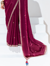 Deep Wine Embroidered Designer Satin Silk Saree