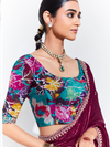 Deep Wine Embroidered Designer Satin Silk Saree