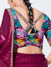 Deep Wine Embroidered Designer Satin Silk Saree