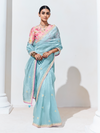 Powder Blue Embroidered Designer Tissue Silk Saree
