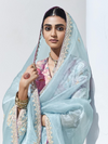 Powder Blue Embroidered Designer Tissue Silk Saree