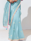 Powder Blue Embroidered Designer Tissue Silk Saree