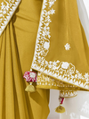 Mustard Yellow Embroidered Designer Georgette Saree