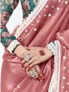 Rose Pink Embroidered Designer Satin Silk Saree
