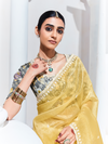Lemon Yellow Embroidered Designer Tissue Silk Saree With Contrast Blouse