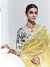 Lemon Yellow Embroidered Designer Tissue Silk Saree With Contrast Blouse