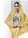 Lemon Yellow Embroidered Designer Tissue Silk Saree With Contrast Blouse