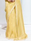 Lemon Yellow Embroidered Designer Tissue Silk Saree With Contrast Blouse