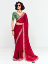 Crimson Red Georgette Silk Saree With Contrast Blouse
