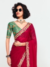 Crimson Red Georgette Silk Saree With Contrast Blouse