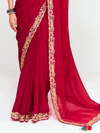 Crimson Red Georgette Silk Saree With Contrast Blouse