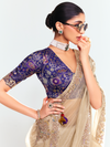 Champagne Gold Tissue Silk Saree With Contrast Blouse