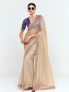 Champagne Gold Tissue Silk Saree With Contrast Blouse