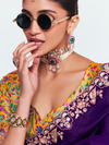Royal Purple Satin Silk Saree With Contrast Blouse