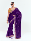 Royal Purple Satin Silk Saree With Contrast Blouse