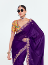 Royal Purple Satin Silk Saree With Contrast Blouse
