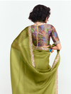 Olive Green Satin Silk Saree With Contrast Blouse