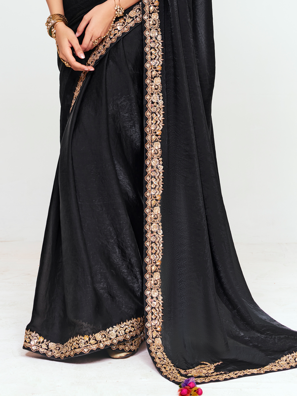 Black Tissue Silk Saree With Contrast Blouse