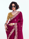 Wine Satin Silk Saree With Contrast Blouse