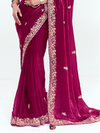 Wine Satin Silk Saree With Contrast Blouse