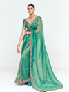 Sea Green Organza Silk Saree With Contrast Blouse