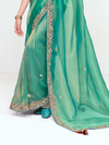 Sea Green Organza Silk Saree With Contrast Blouse