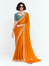 Saffron Orange Satin Silk Saree With Contrast Blouse